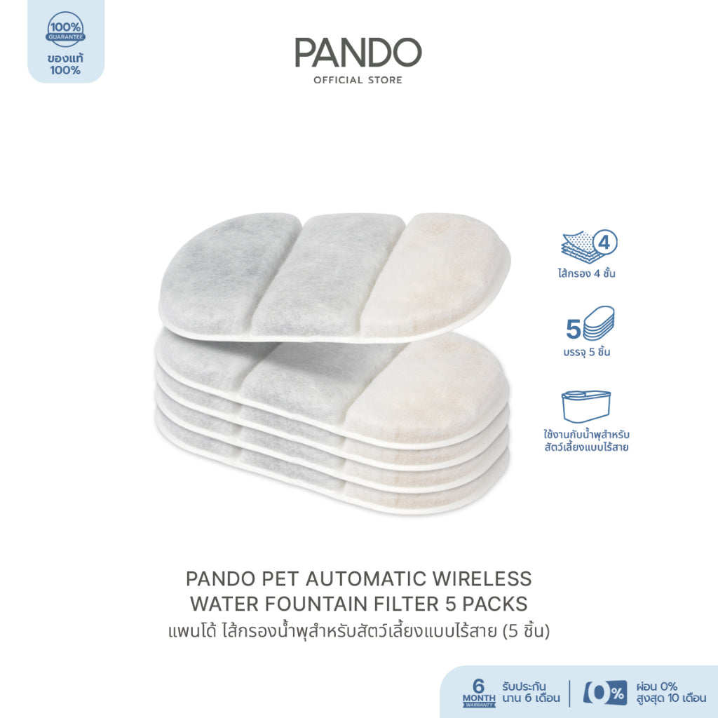 PANDO Pet Automatic Wireless Water Fountain - Filter 5 Packs