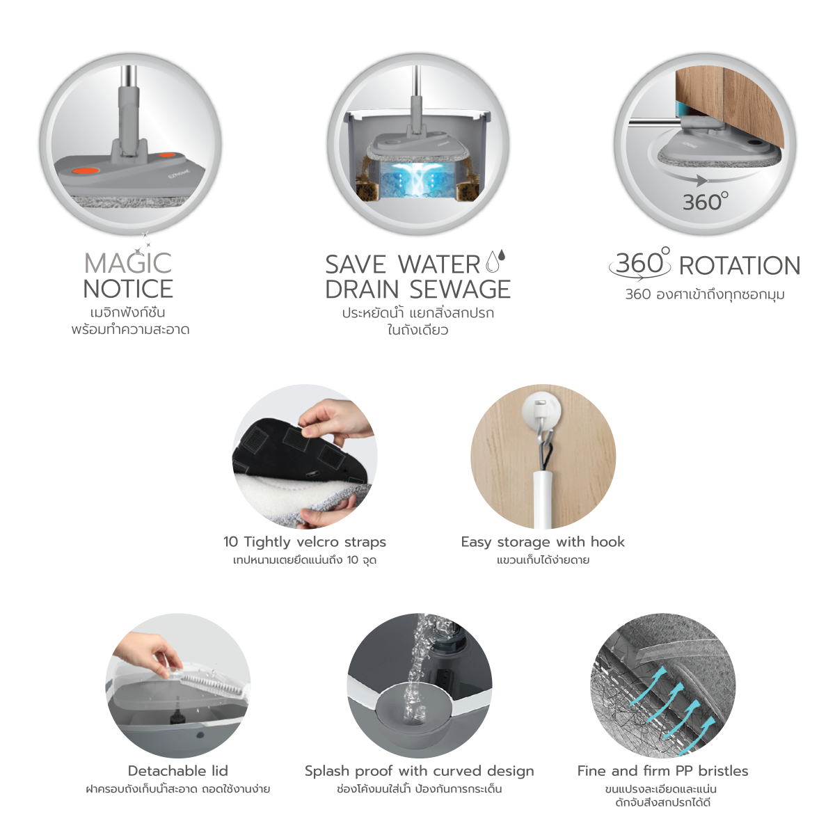 EZHome Mop Spin Square Magic EC02 - Grey