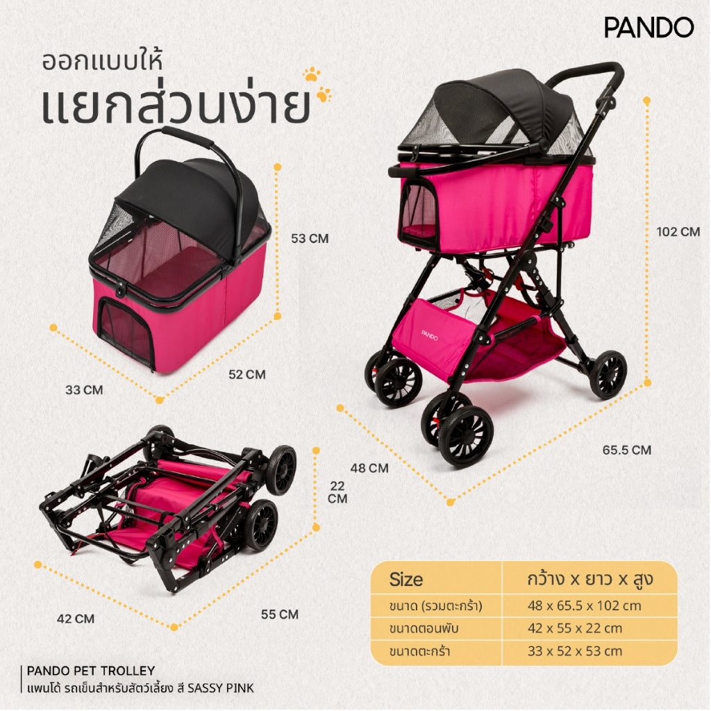 PANDO Pet Trolley - Sassy Pink